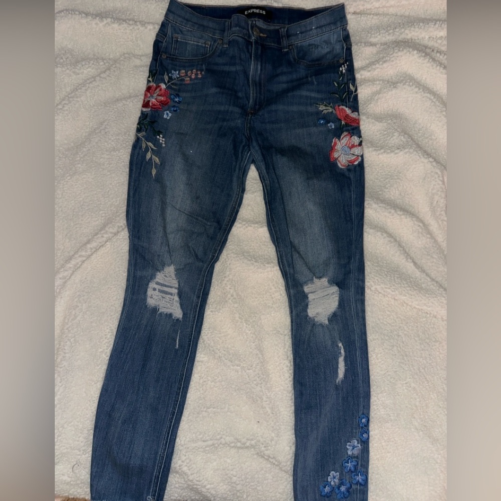 Express Ankle High Rise Embroidered Leggings